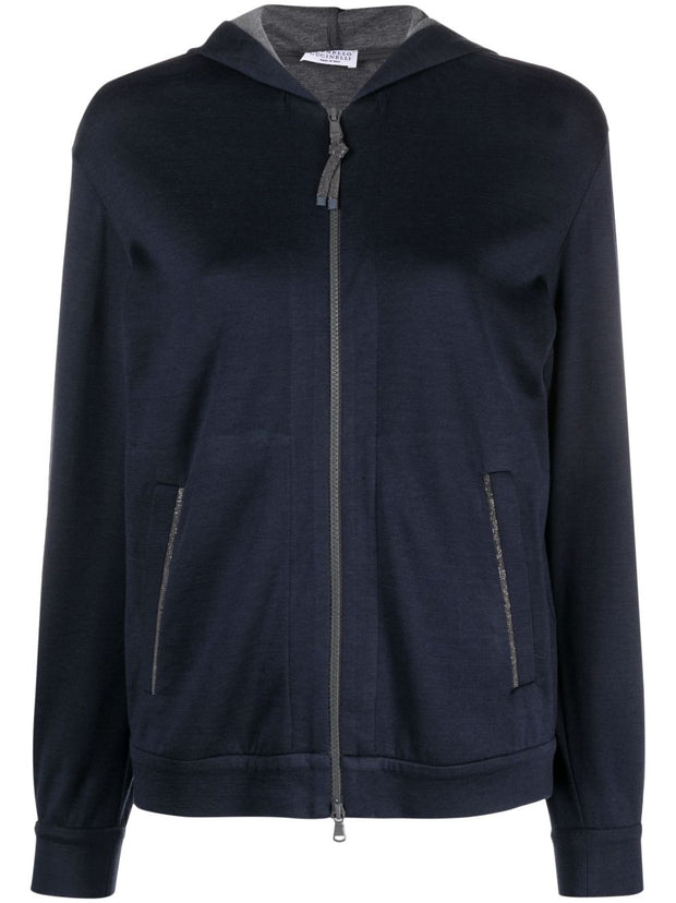 Brunello Cucinelli Cotton And Silk Hoodie - Blue