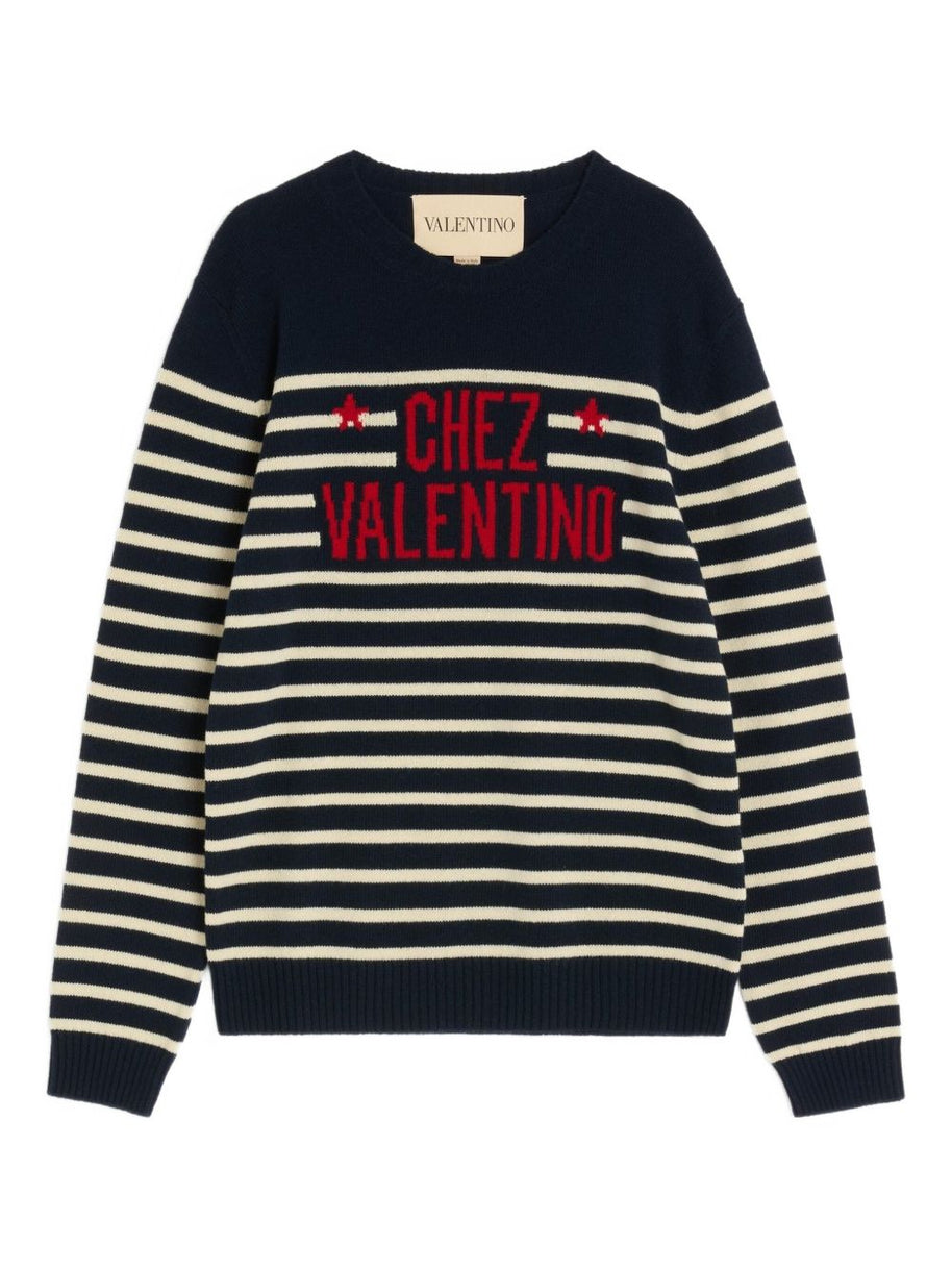 Valentino Chez Valentino Wool Striped Sweater - Blue