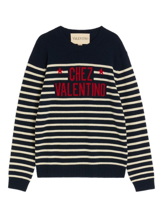 Valentino Chez Valentino Wool Striped Sweater - Blue