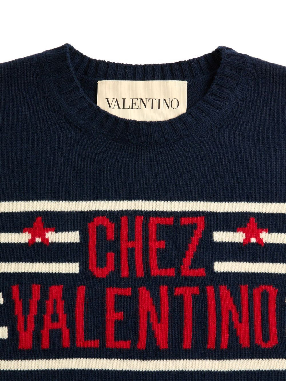 Valentino Chez Valentino Wool Striped Sweater - Blue
