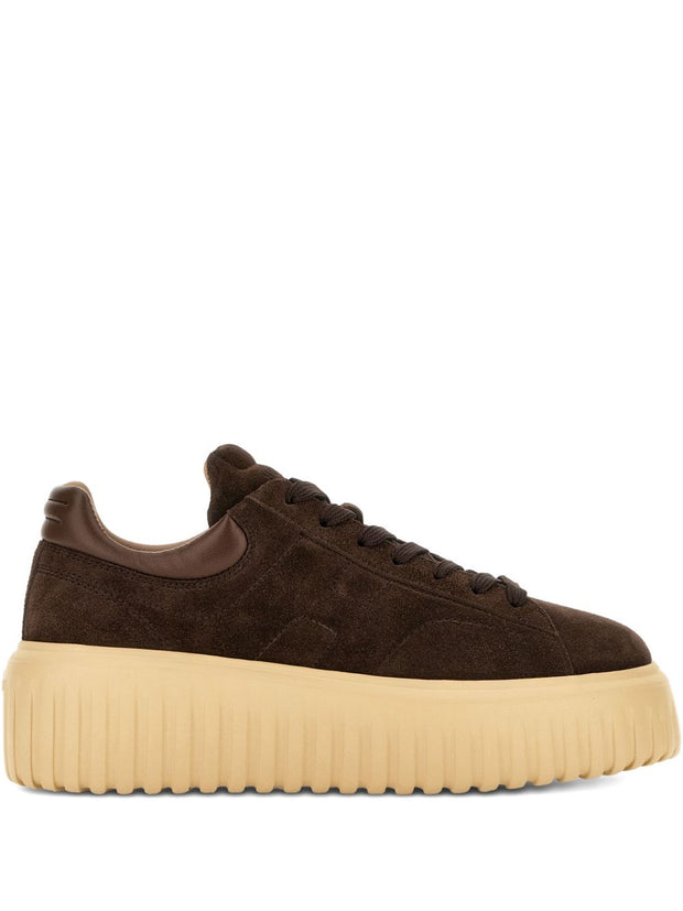HOGAN PRE H-Stripes Leather Sneakers - Brown