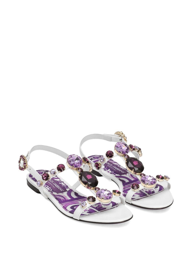 Dolce & Gabbana Maiolica Leather Sandals Purple