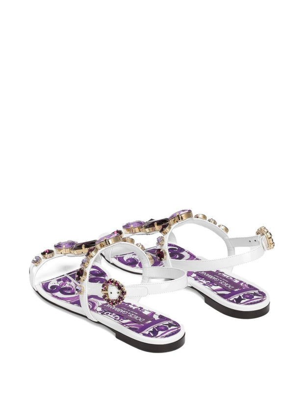 Dolce & Gabbana Slingback Maiolica Leather Sandals - Purple