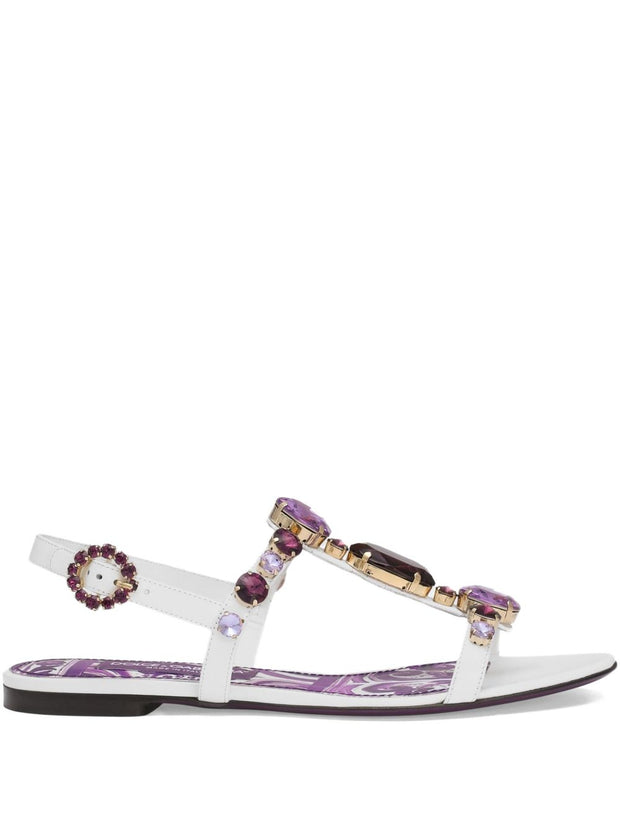 Dolce & Gabbana Maiolica Leather Sandals Purple