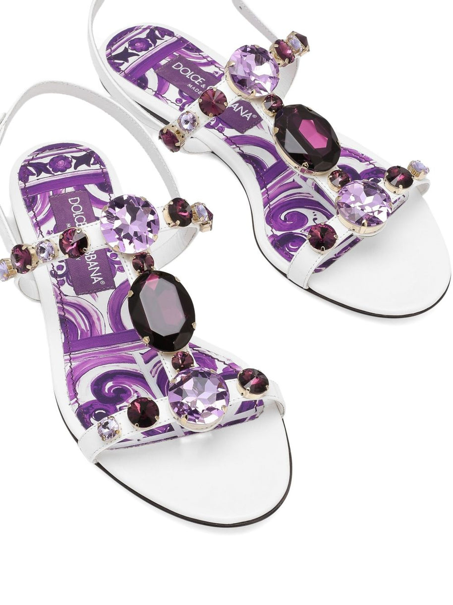 Dolce & Gabbana Maiolica Leather Sandals Purple