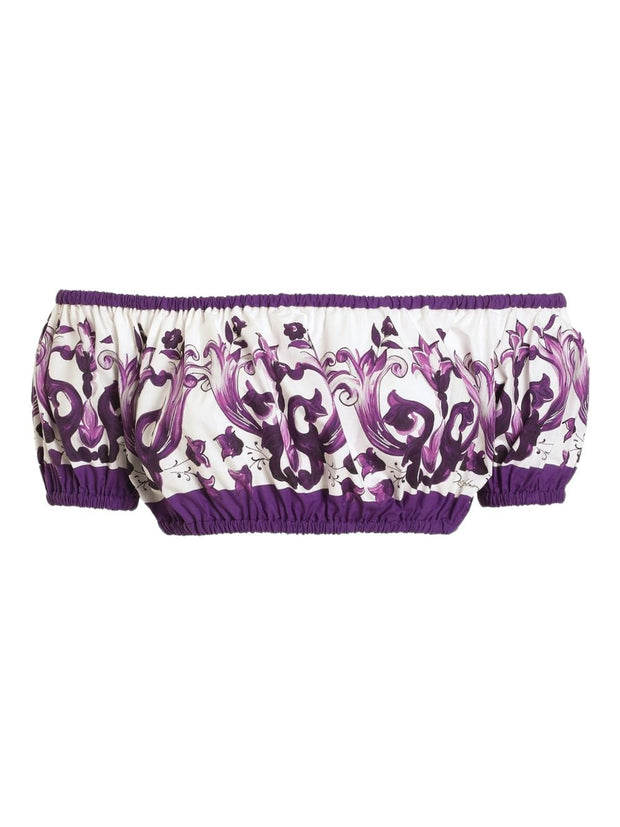 Dolce & Gabbana Maiolica Print Cotton Top - Purple