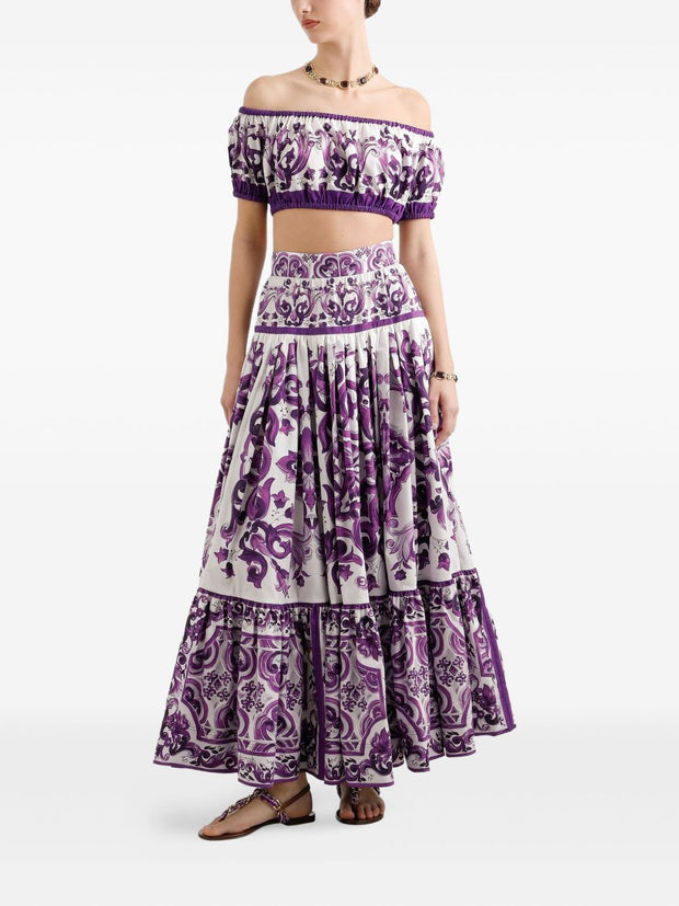 Dolce & Gabbana Maiolica Print Cotton Top - Purple