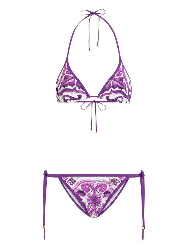 Dolce & Gabbana Maiolica Print Bikini Set - Purple