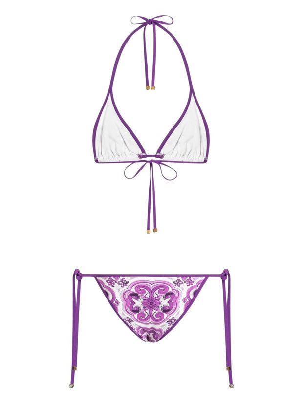 Dolce & Gabbana Maiolica Print Bikini Set - Purple