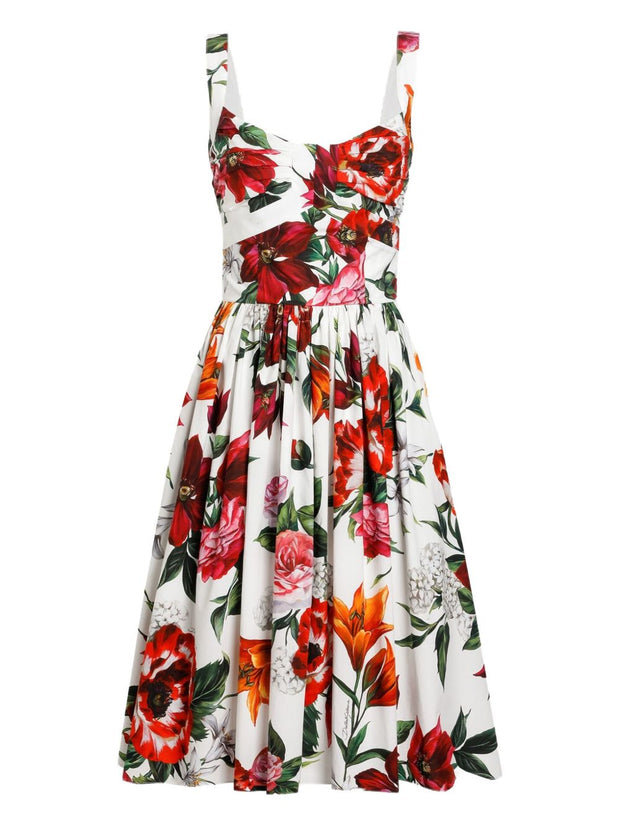 Dolce & Gabbana Anemoni Print Cotton Midi Dress - White