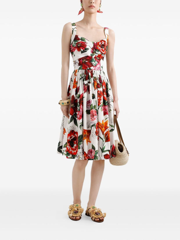 Dolce & Gabbana Anemoni Print Cotton Midi Dress - White