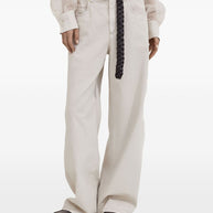 Brunello Cucinelli Stretch Dyed Denim Loose Barrel Trousers With Monili