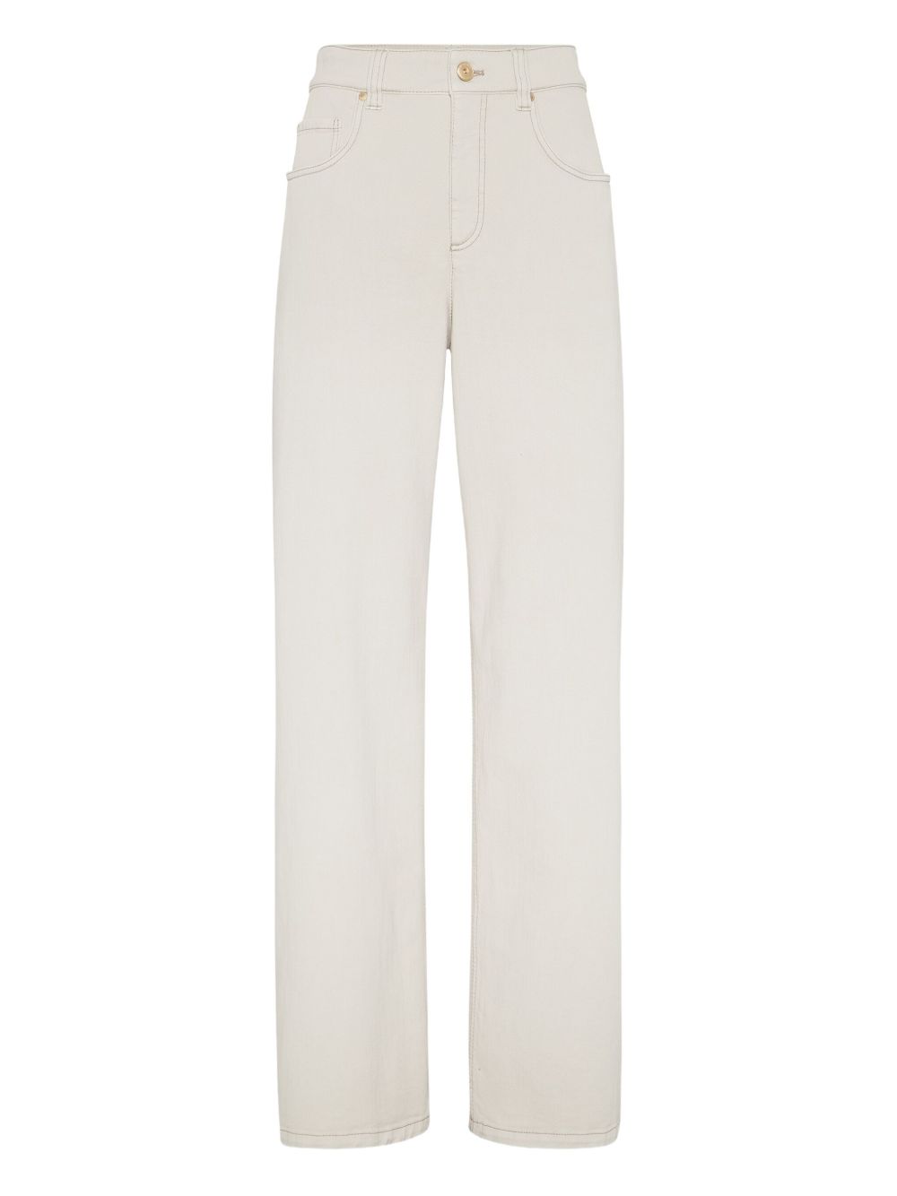 Brunello Cucinelli Stretch Dyed Denim Loose Barrel Trousers With Monili