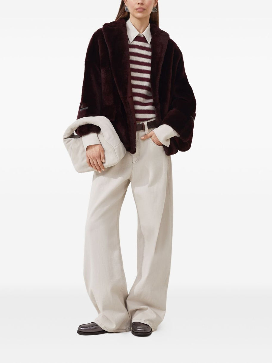 Brunello Cucinelli Stretch Dyed Denim Loose Barrel Trousers With Monili