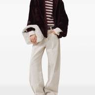 Brunello Cucinelli Stretch Dyed Denim Loose Barrel Trousers With Monili