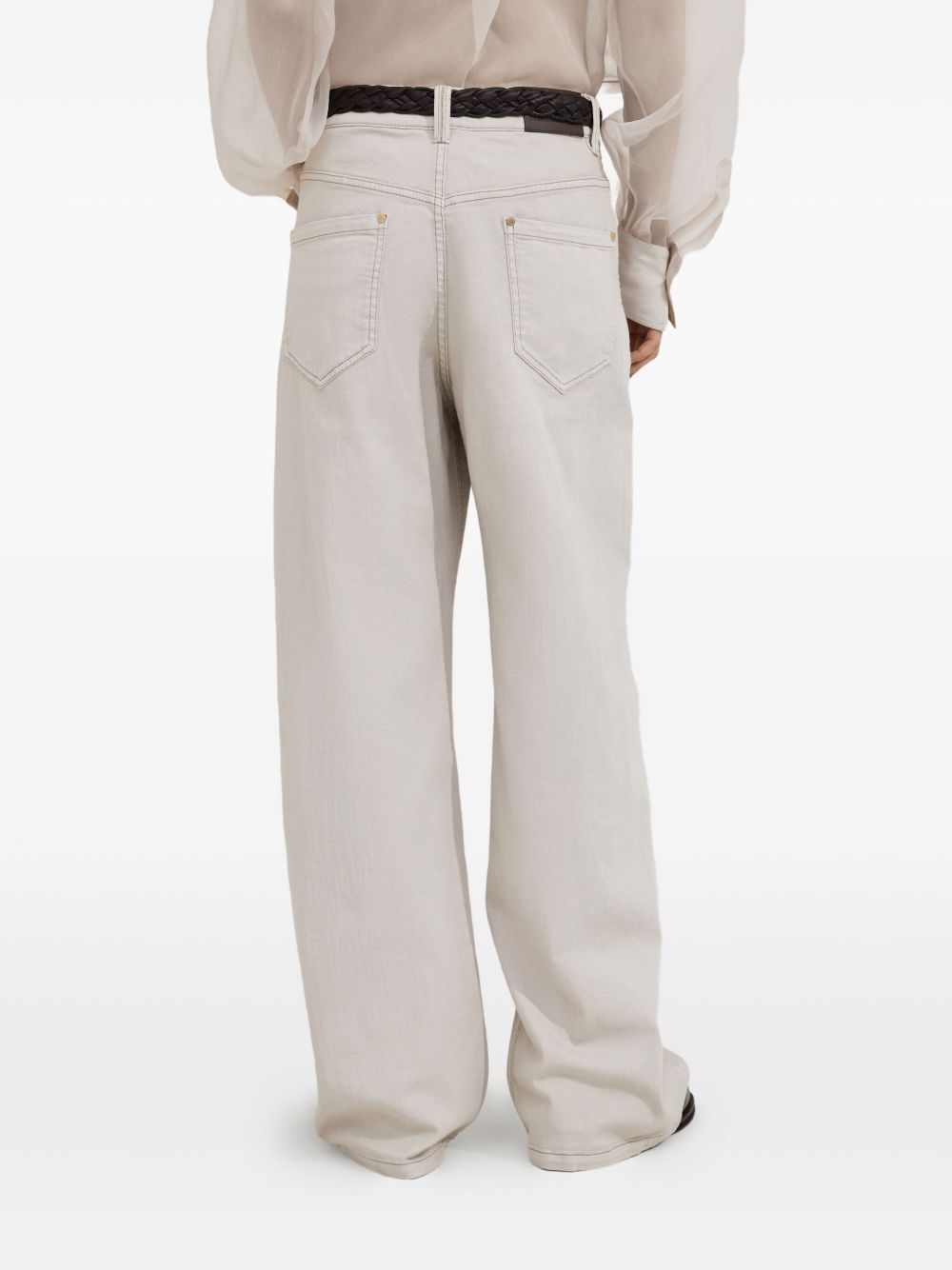 Brunello Cucinelli Stretch Dyed Denim Loose Barrel Trousers With Monili