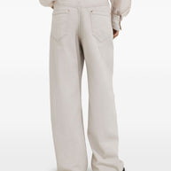 Brunello Cucinelli Stretch Dyed Denim Loose Barrel Trousers With Monili