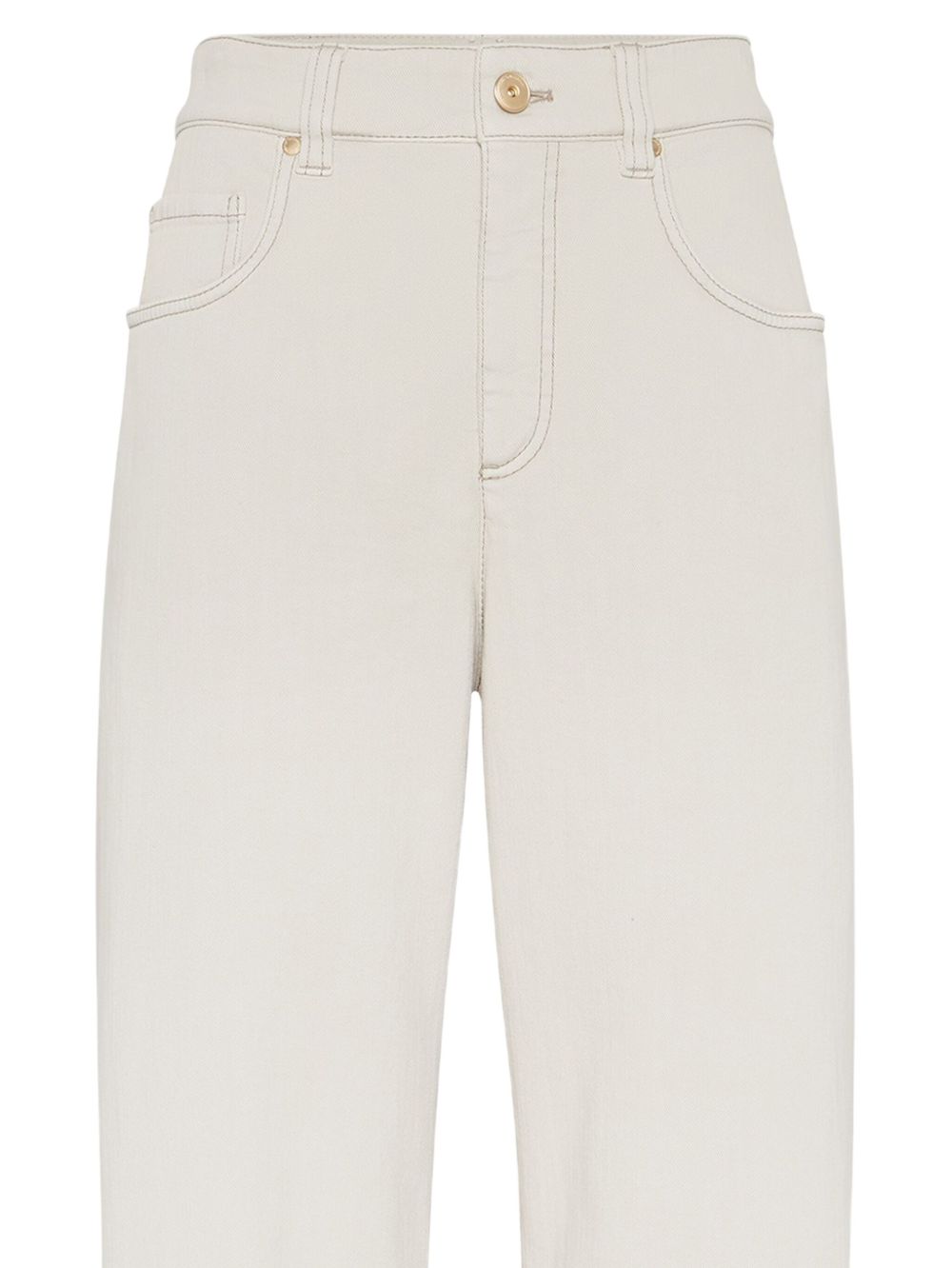 Brunello Cucinelli Stretch Dyed Denim Loose Barrel Trousers With Monili