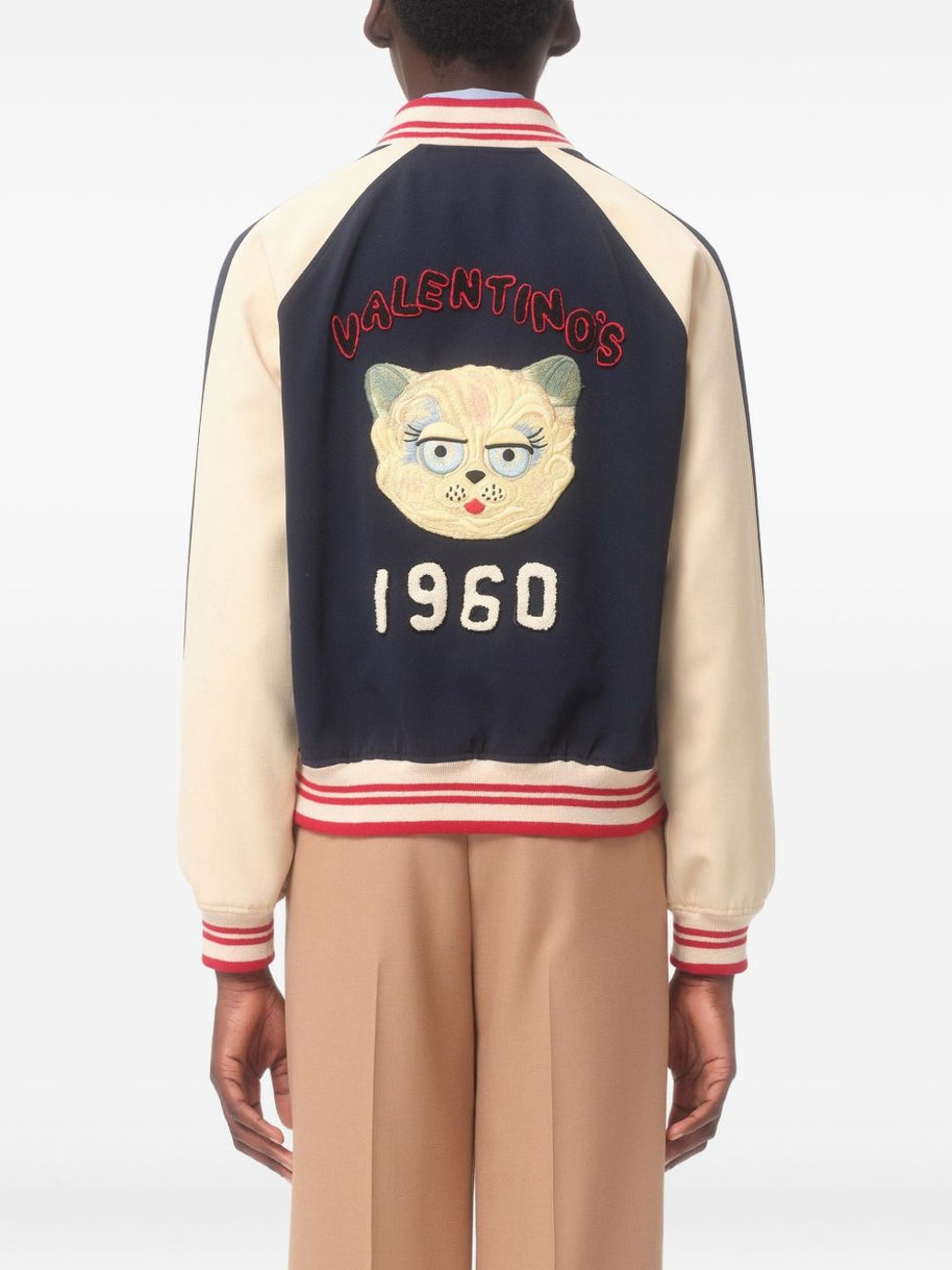Valentino Wool And Cotton Bomber Jacket With Vlogo And Le Chat De La Maison Patch