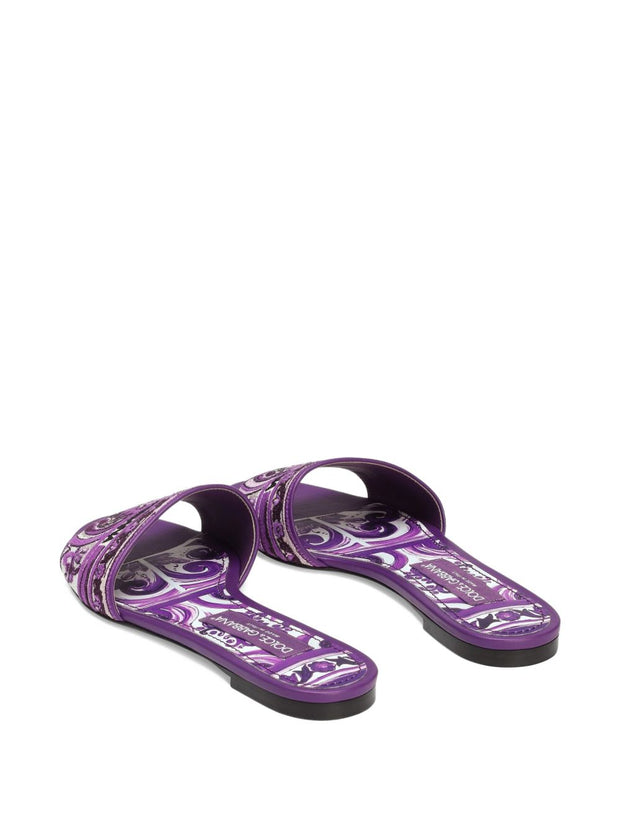 Dolce & Gabbana Maiolica Print Flat Sandals Purple