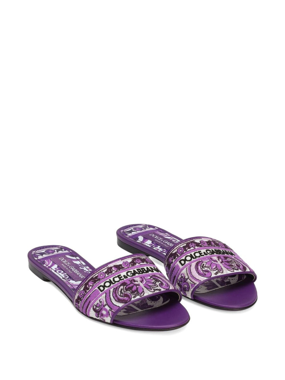 Dolce & Gabbana Maiolica Print Flat Sandals Purple