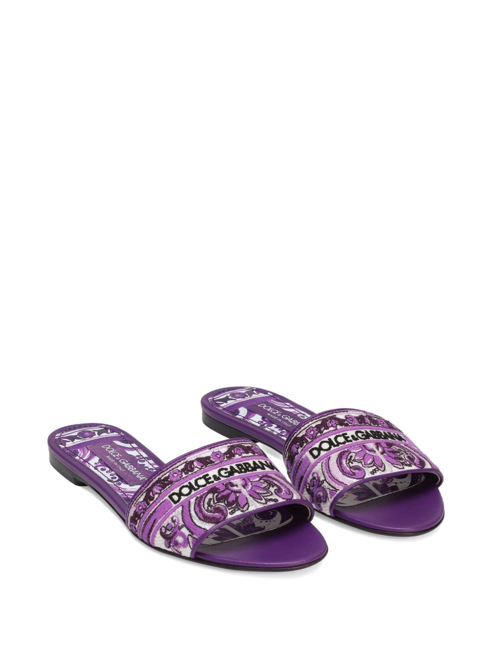 Dolce & Gabbana Maiolica Print Flat Sandals Purple