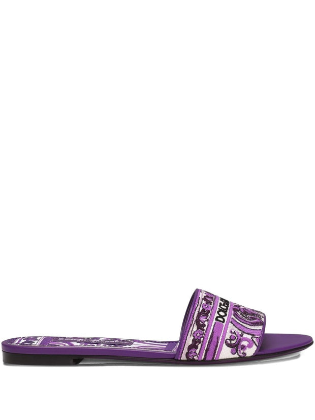 Dolce & Gabbana Maiolica Print Slides Purple