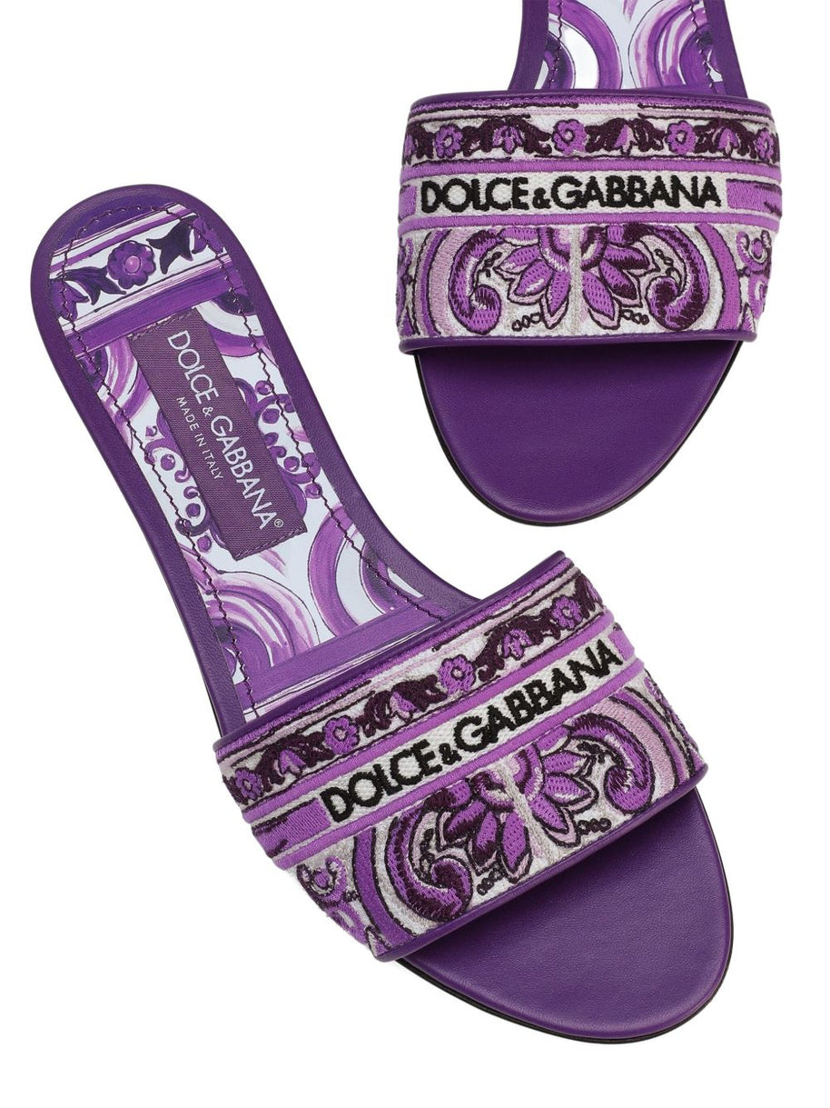 Dolce & Gabbana Maiolica Print Flat Sandals Purple
