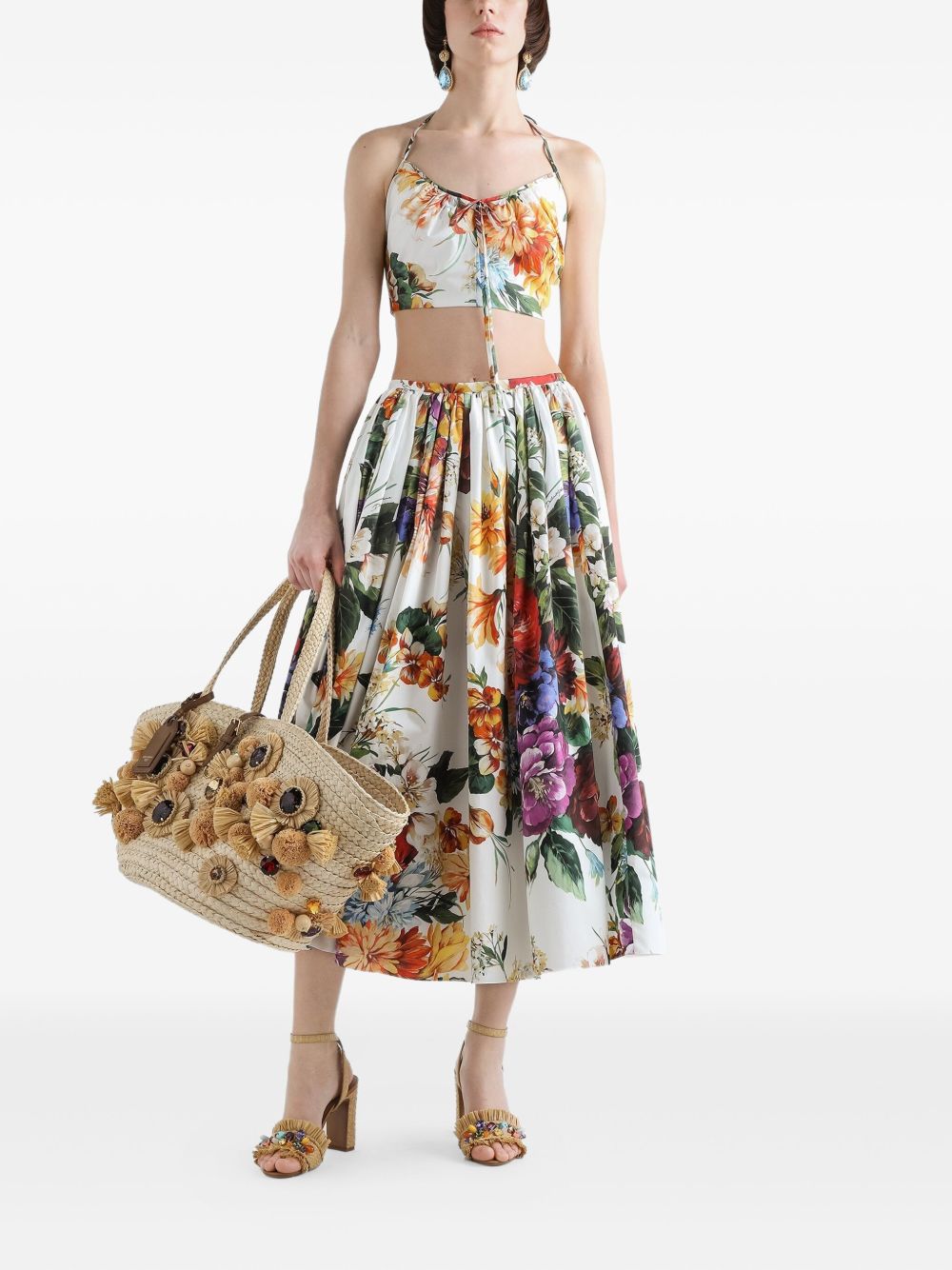 Dolce & Gabbana Flower Print Cotton Midi Skirt