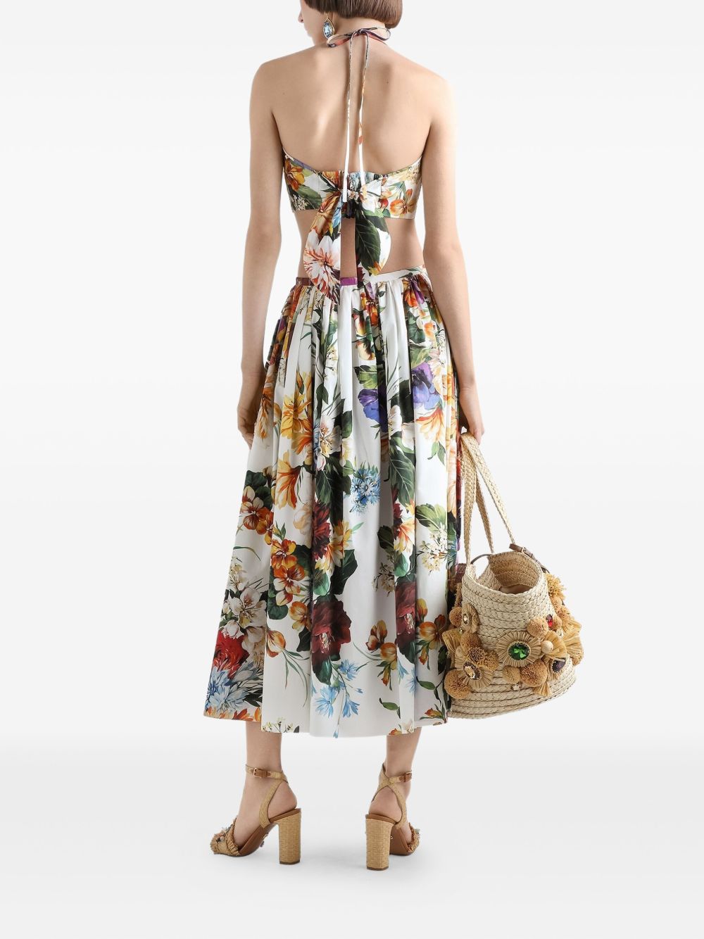 Dolce & Gabbana Flower Print Cotton Midi Skirt