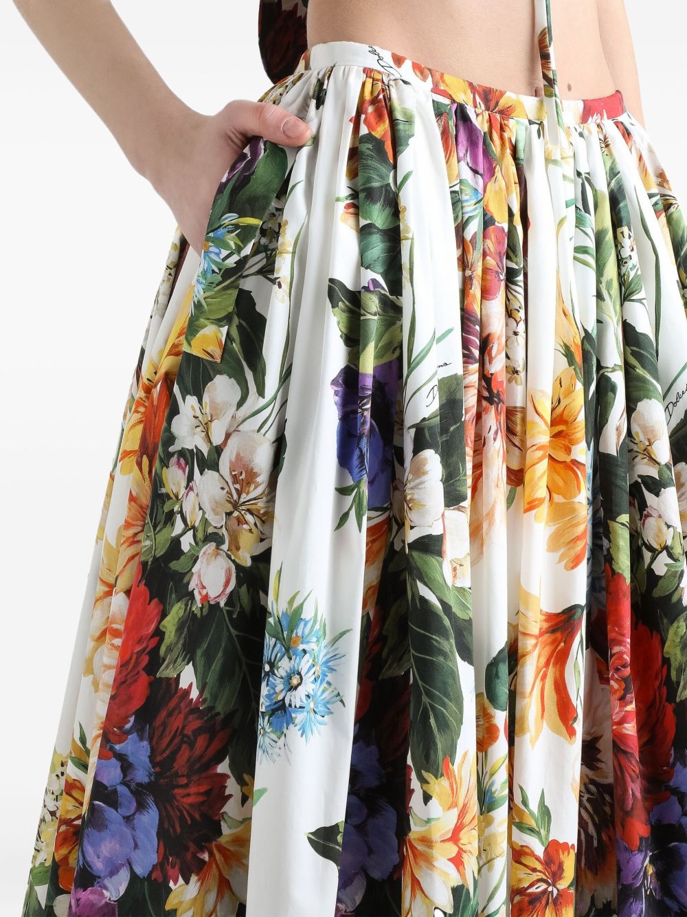 Dolce & Gabbana Flower Print Cotton Midi Skirt