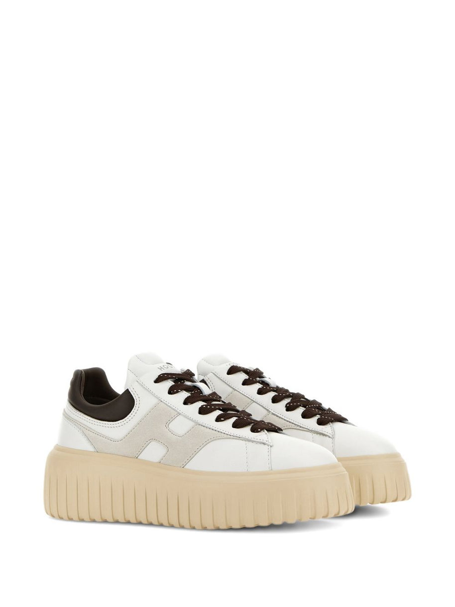 HOGAN PRE H-Stripes Leather Sneakers - Brown