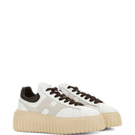 HOGAN PRE H-Stripes Leather Sneakers - Brown