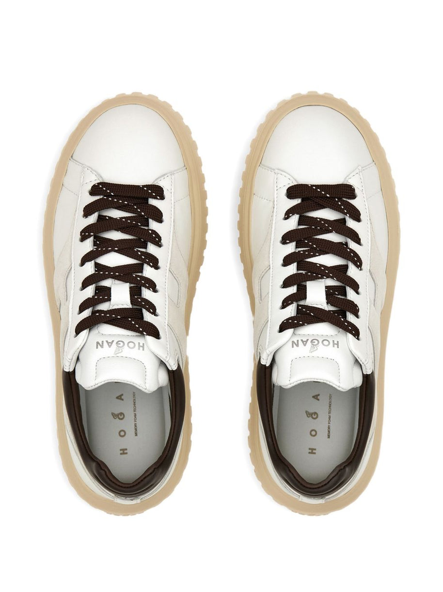 HOGAN PRE H-Stripes Leather Sneakers - Brown
