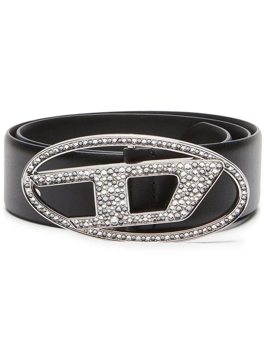 Diesel 1DR Strass Leather Belt - Black