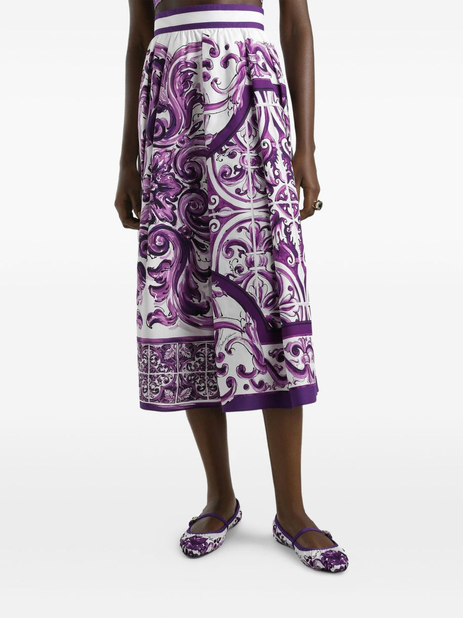 Dolce & Gabbana Maiolica Midi Skirt Purple