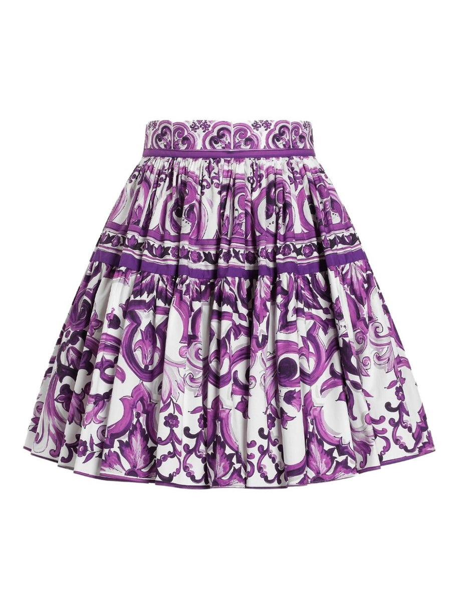 Dolce & Gabbana Maiolica Print Cotton Skirt Purple
