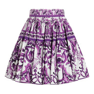 Dolce & Gabbana Maiolica Print Cotton Skirt Purple