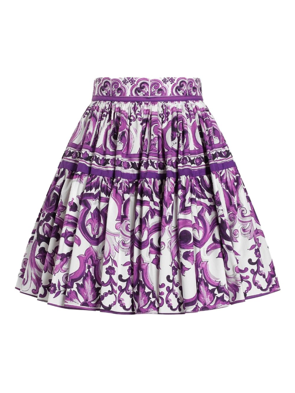 Dolce & Gabbana Maiolica Print Cotton Skirt Purple