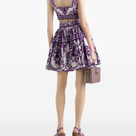 Dolce & Gabbana Maiolica Print Cotton Skirt Purple