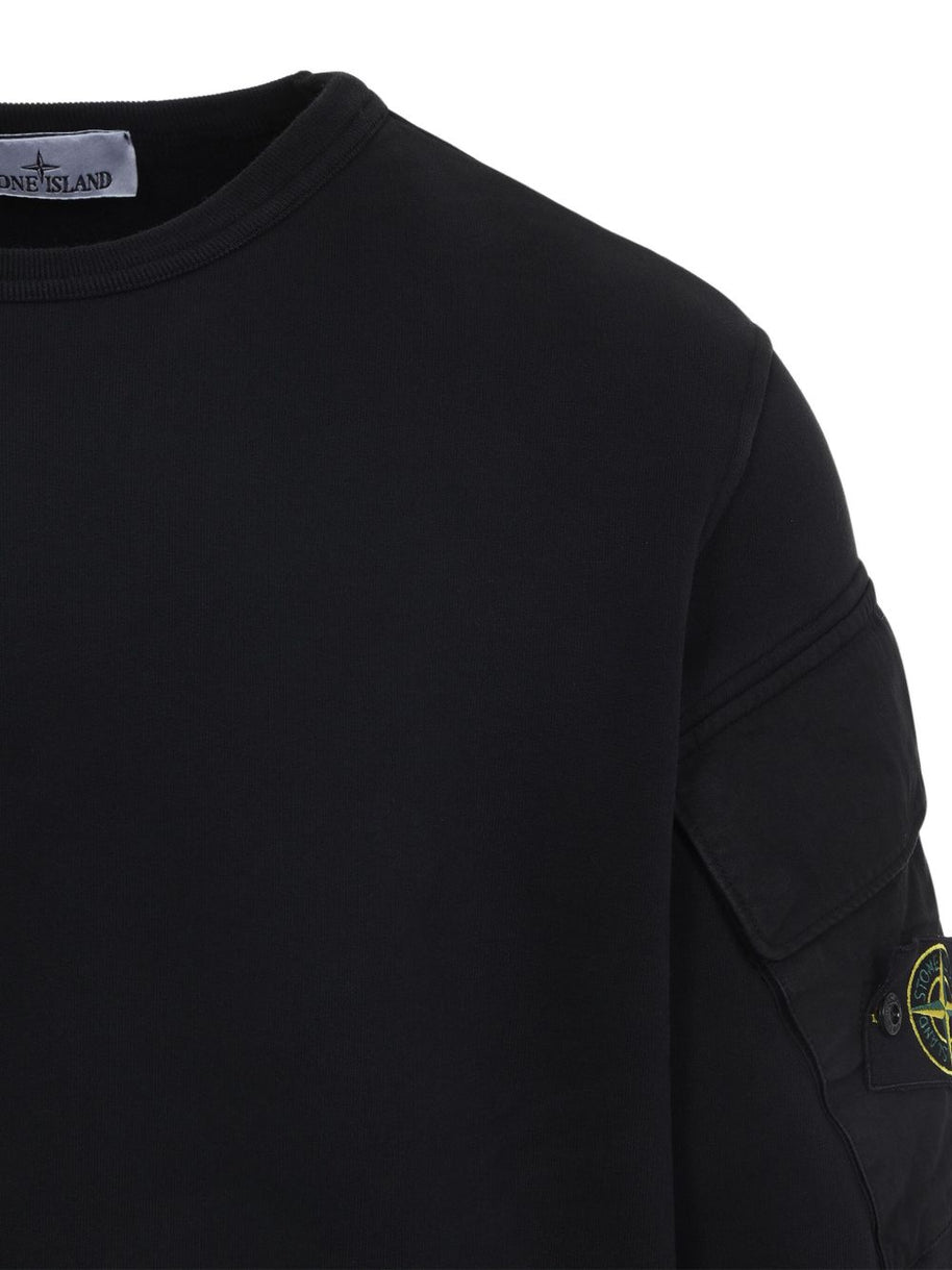 Stone Island Logo Cotton Crewneck Sweatshirt - Black
