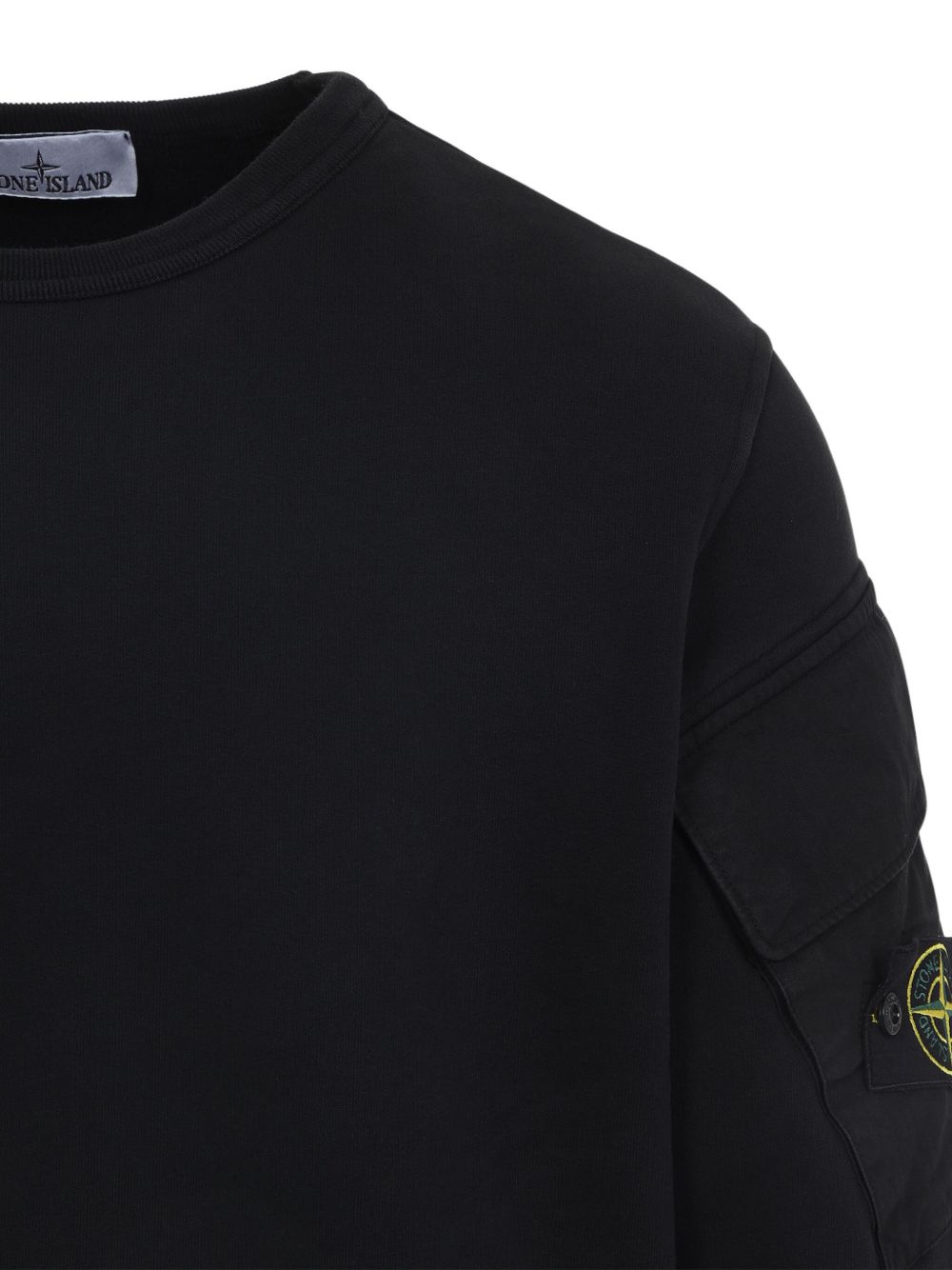 Stone Island Logo Cotton Crewneck Sweatshirt - Black