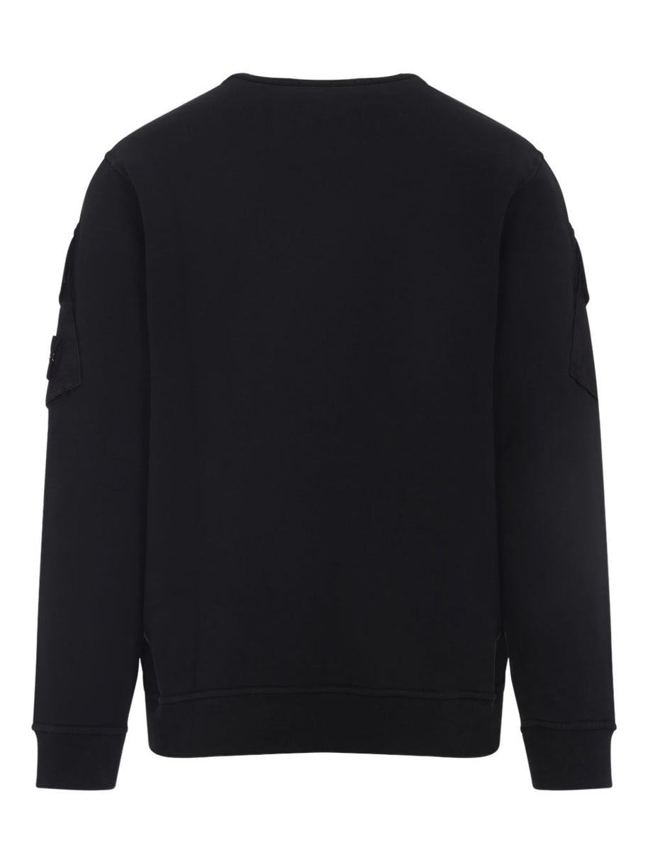 Stone Island Logo Cotton Crewneck Sweatshirt - Black