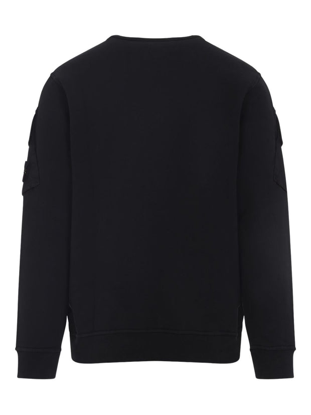 Stone Island Logo Cotton Crewneck Sweatshirt - Black