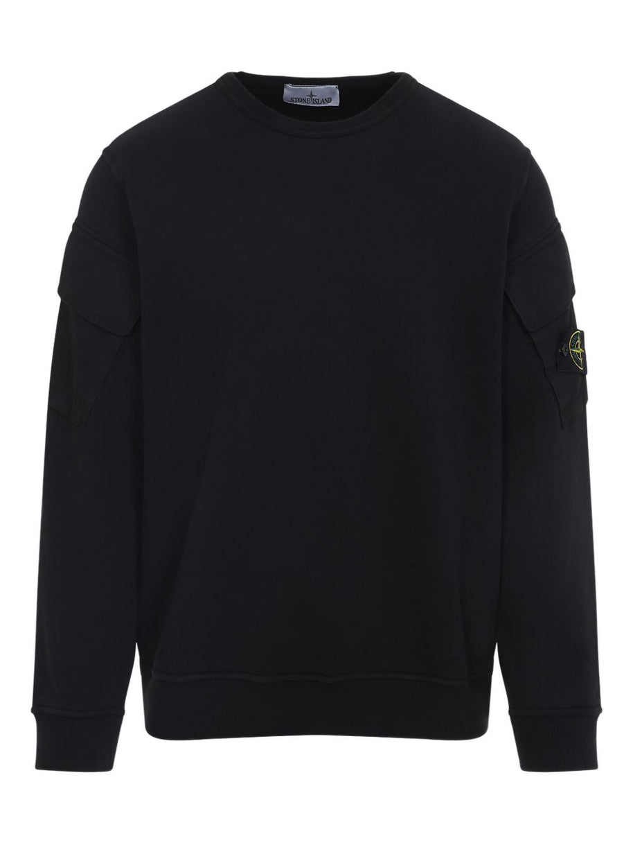 Stone Island Logo Cotton Crewneck Sweatshirt - Black