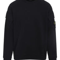 Stone Island Logo Cotton Crewneck Sweatshirt - Black