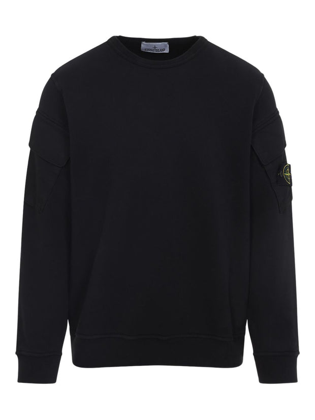 Stone Island Logo Cotton Crewneck Sweatshirt - Black