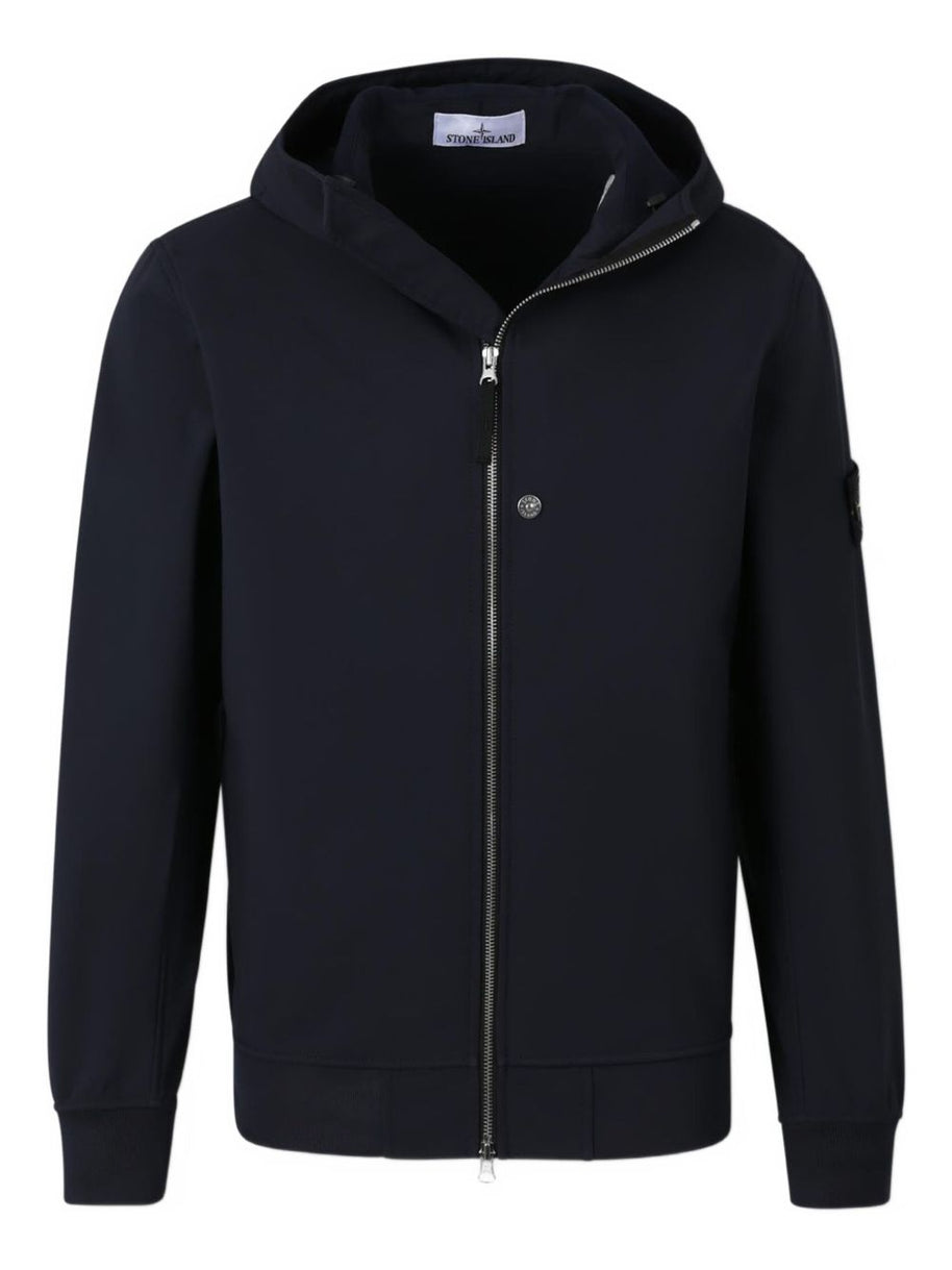 Stone Island Logo Cotton Zipped Hoodie - Blue