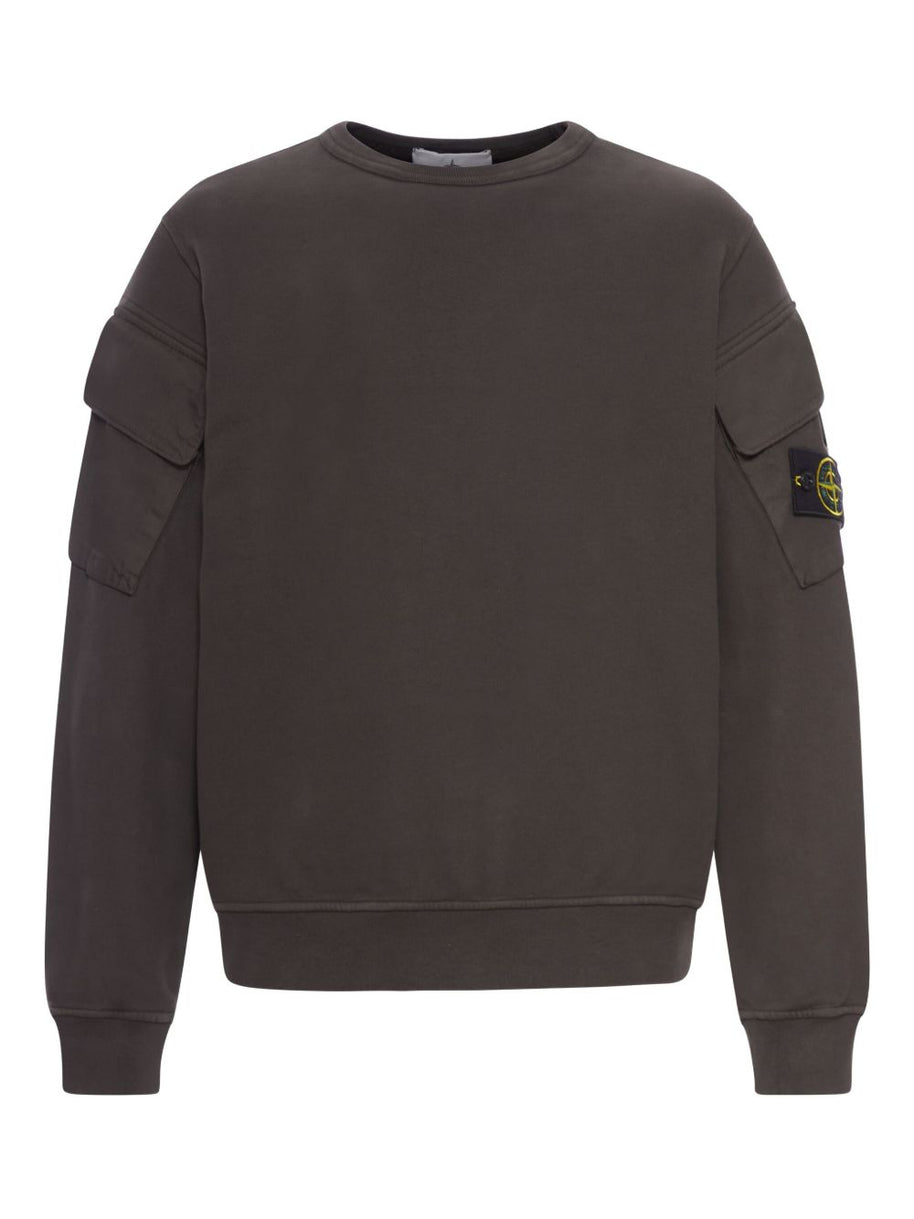 Stone Island Logo Cotton Crewneck Sweatshirt - Grey