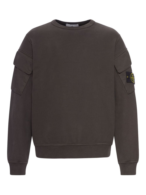 Stone Island Logo Cotton Crewneck Sweatshirt - Grey